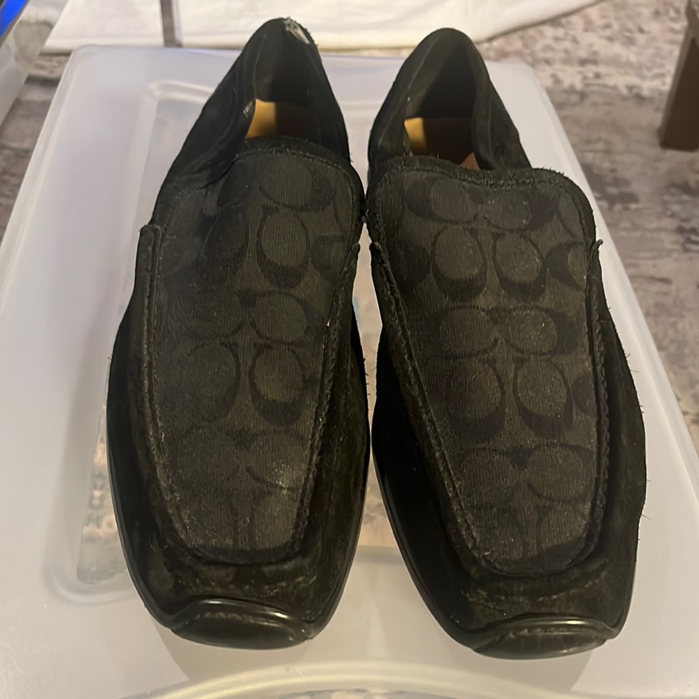 Coach Alec Signature Suede Loafer driving slip on shoes. Coach Monogram Logo.